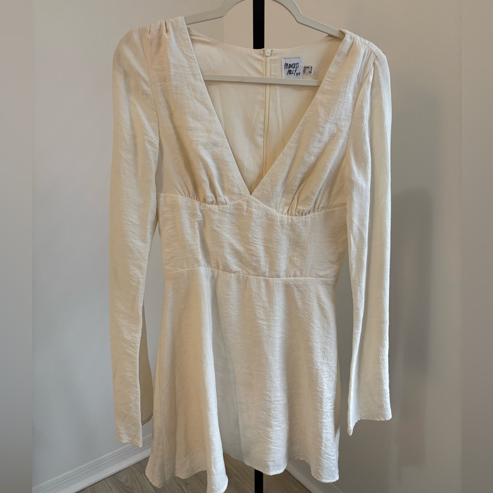 Princess Polly Cream V-Neck Long-Sleeve Tunic Dress